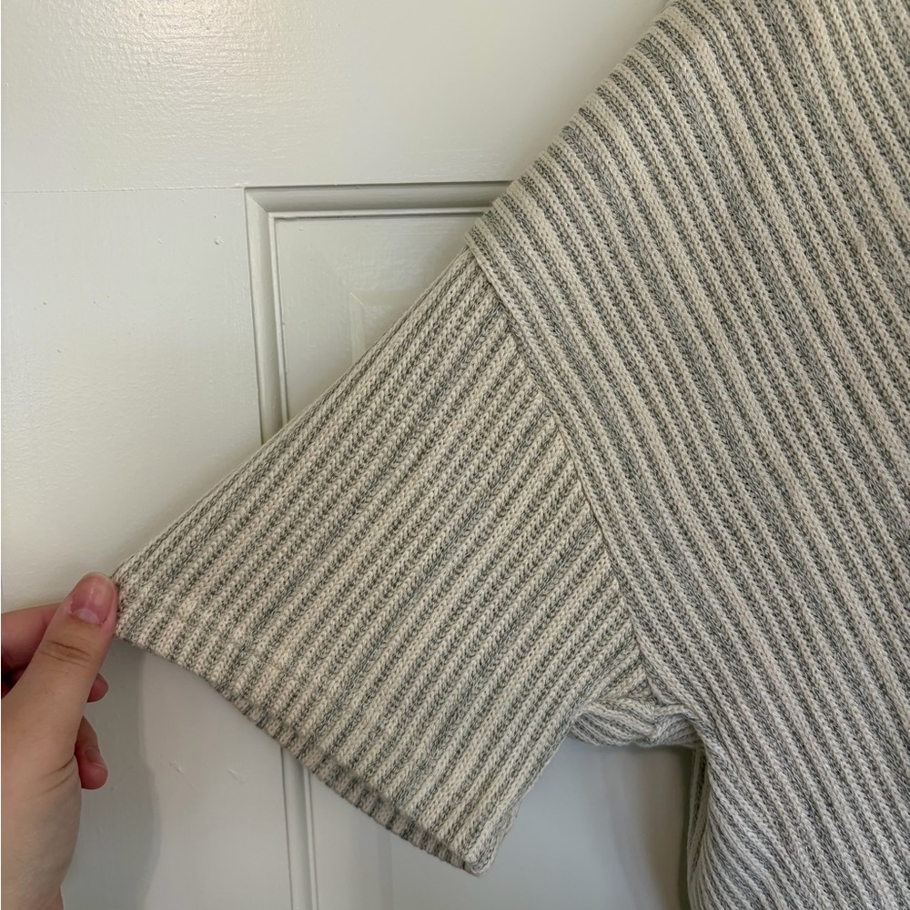 Ribbed V-Neck Short Sleeve Top in Beige - Picture 2 of 4